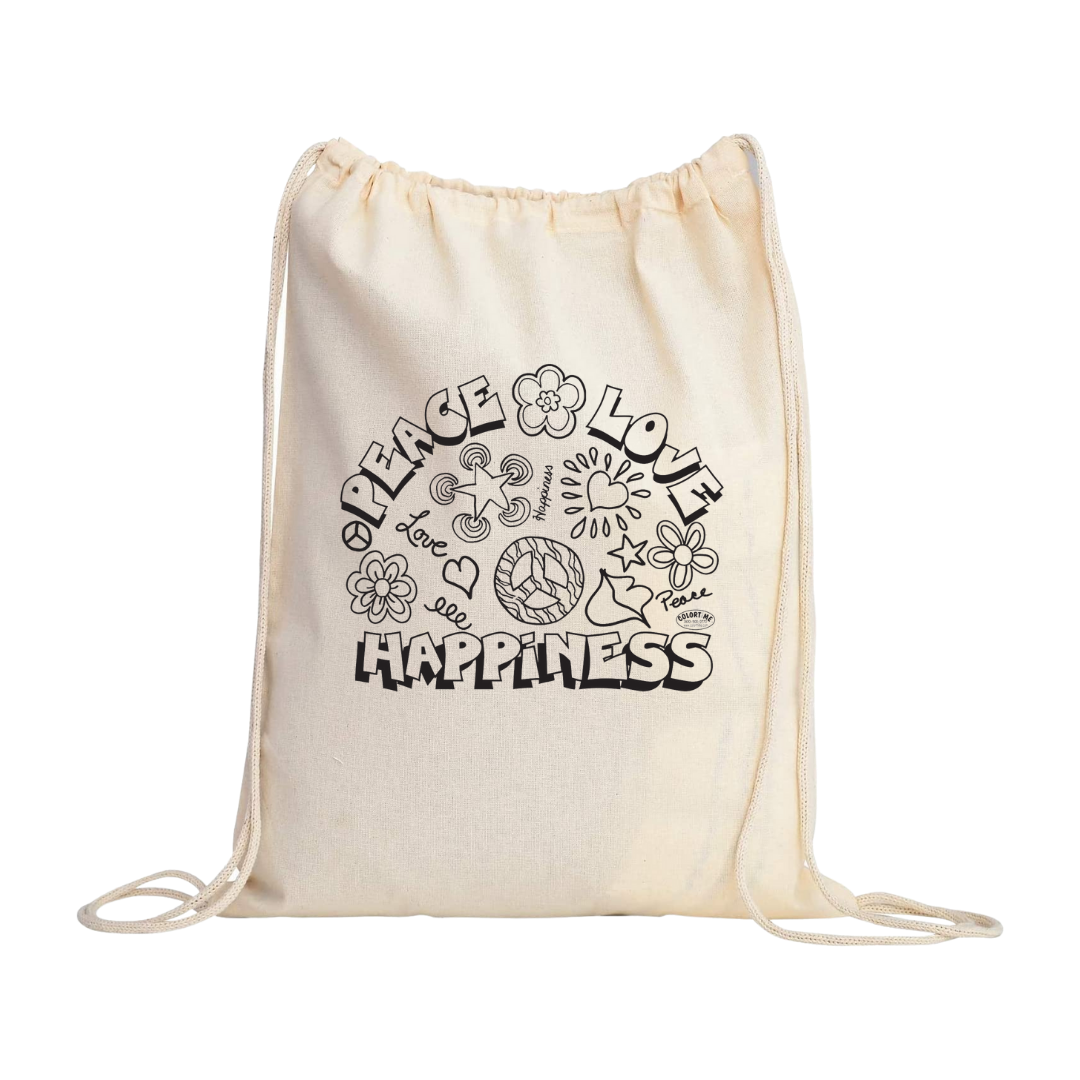 Colortime Peace Love and Happiness Drawstring Bag
