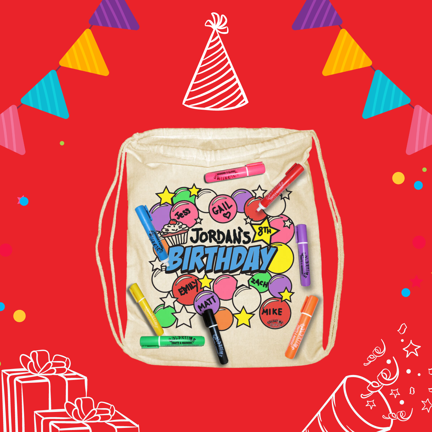 Colortime Birthday Club with drawstring bag and fabric markers